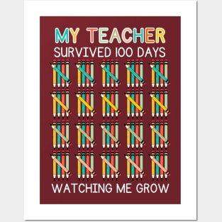 My Teacher Survived 100 Days Of Me Funny School Teacher Kids Posters and Art